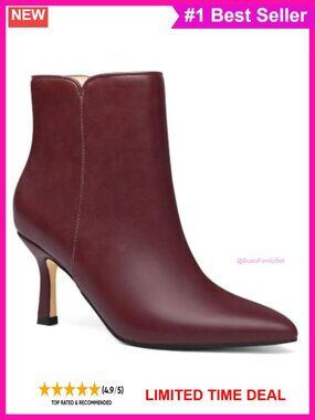 Kitten Heel Ankle Booties Pointed Toe Faux Leather Side Zip Heeled Short Boots